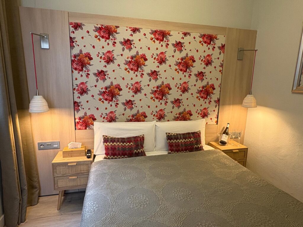 Budget double room with private bathroom at Hotel Ginebra Barcelona, with double bed and internal courtyard window